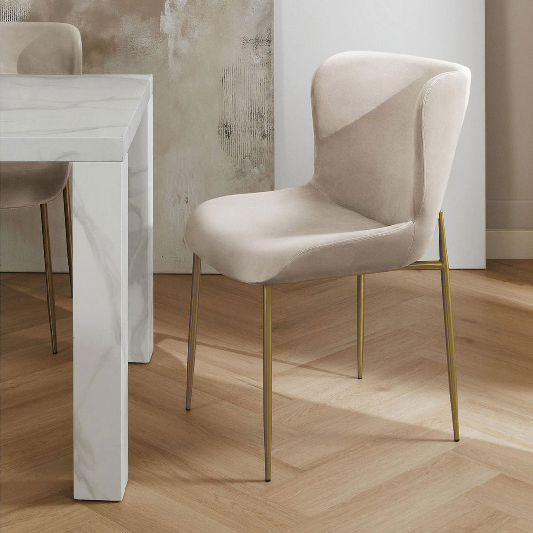 Silla Parana Velvet Crema Vista en Perspectiva