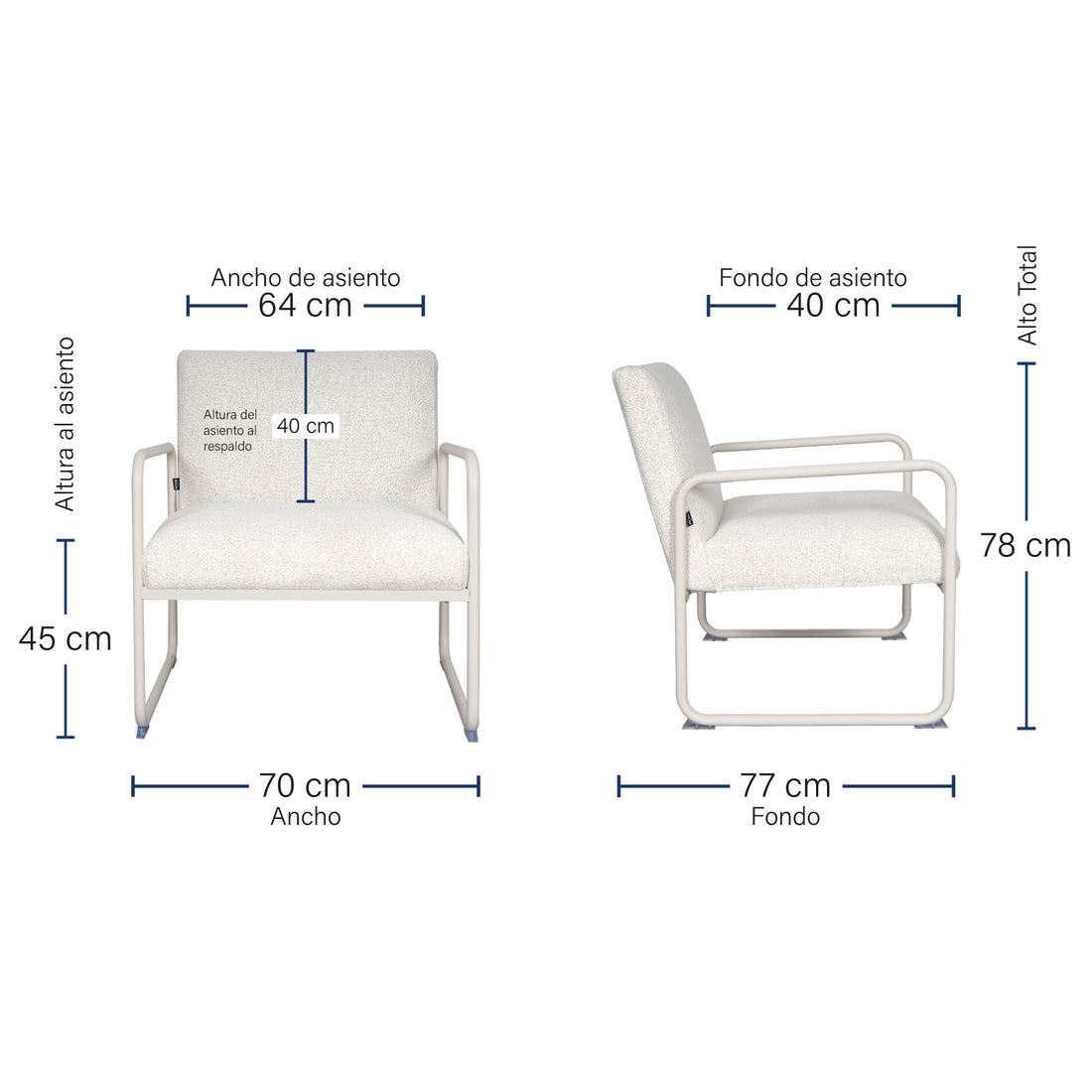 Sillón Bolonia Beige Medidas