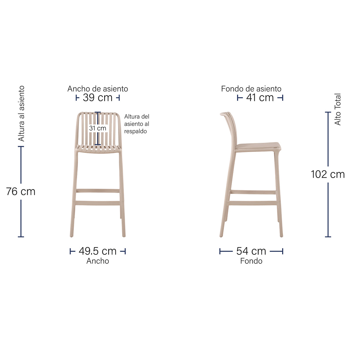 Banco Alto Exterior Menorca Medidas