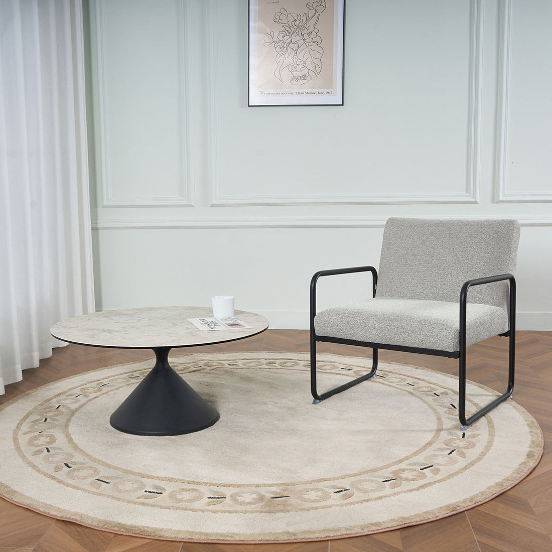 Sillón Bolonia Gris en sala, foto ambientada