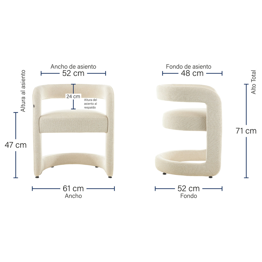 Silla AbuDabi Beige Medidas
