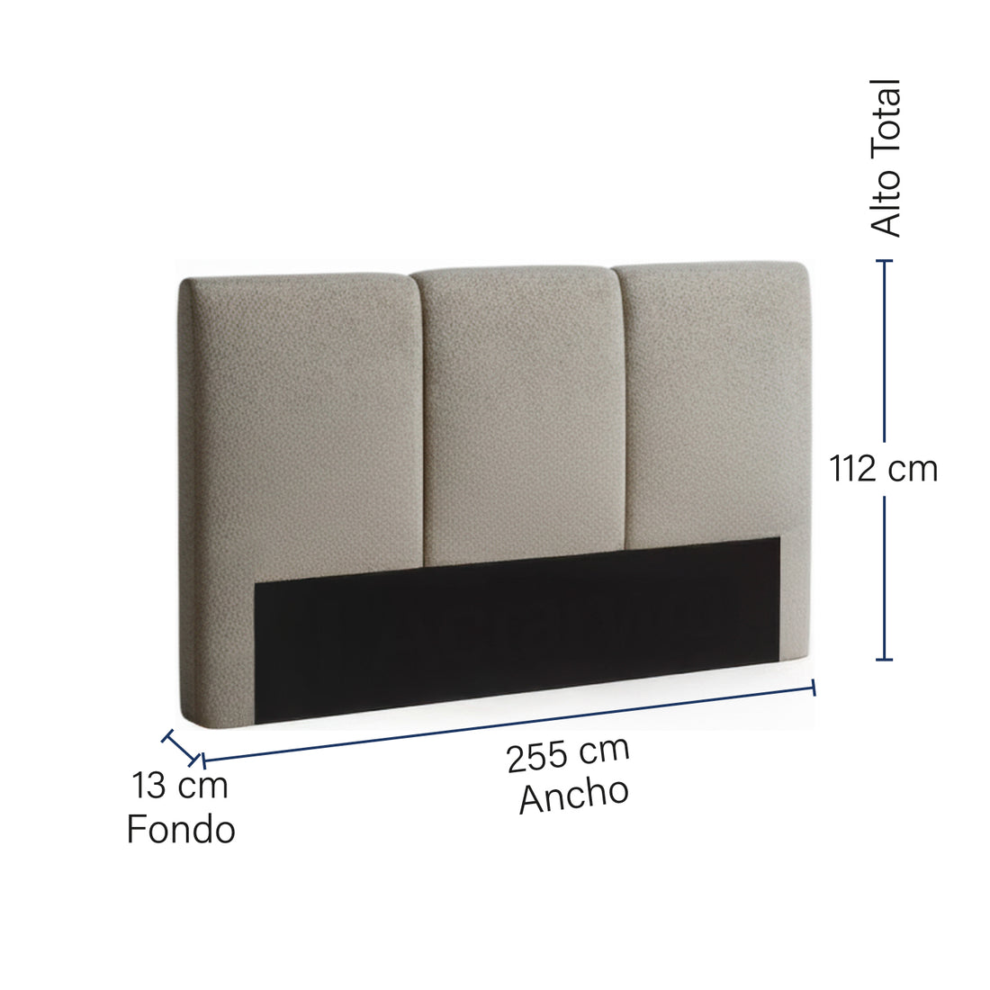Cabecera Granda King size en fondo blanco y con medidas