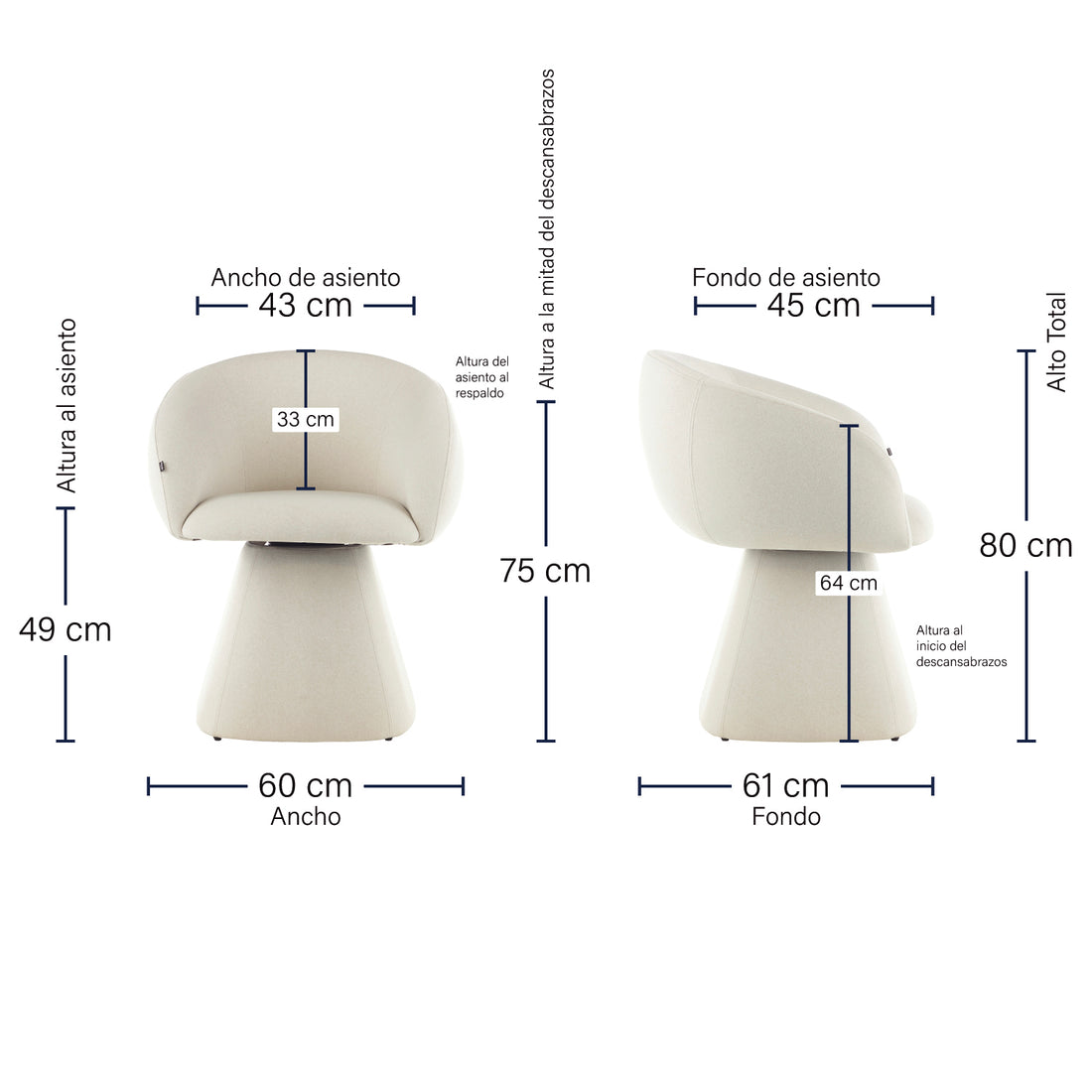 Silla Giratoria Doha, medidas
