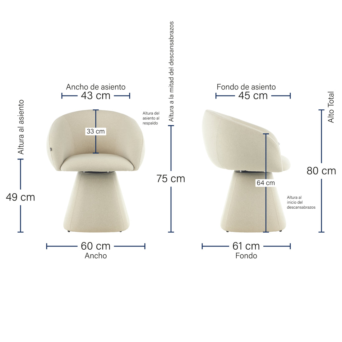 Silla Doha Beige Medidas