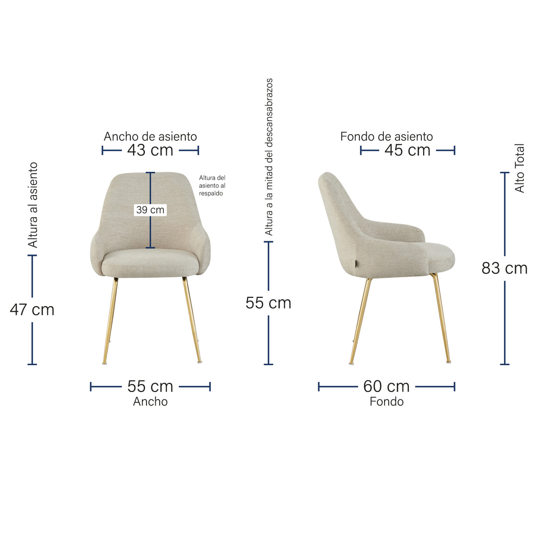 Silla Galicia Beige Medidas