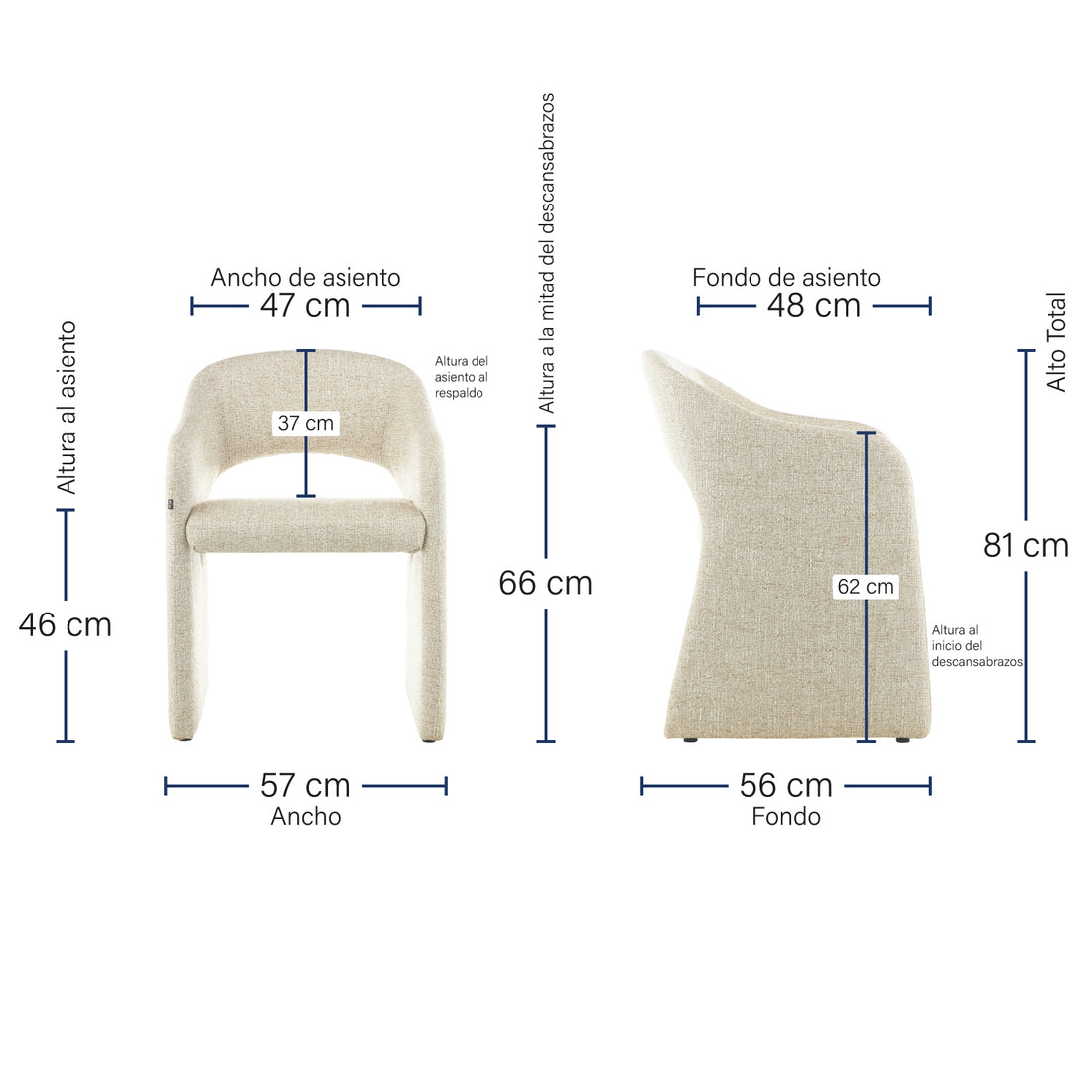 Silla Kuwait Beige Medidas