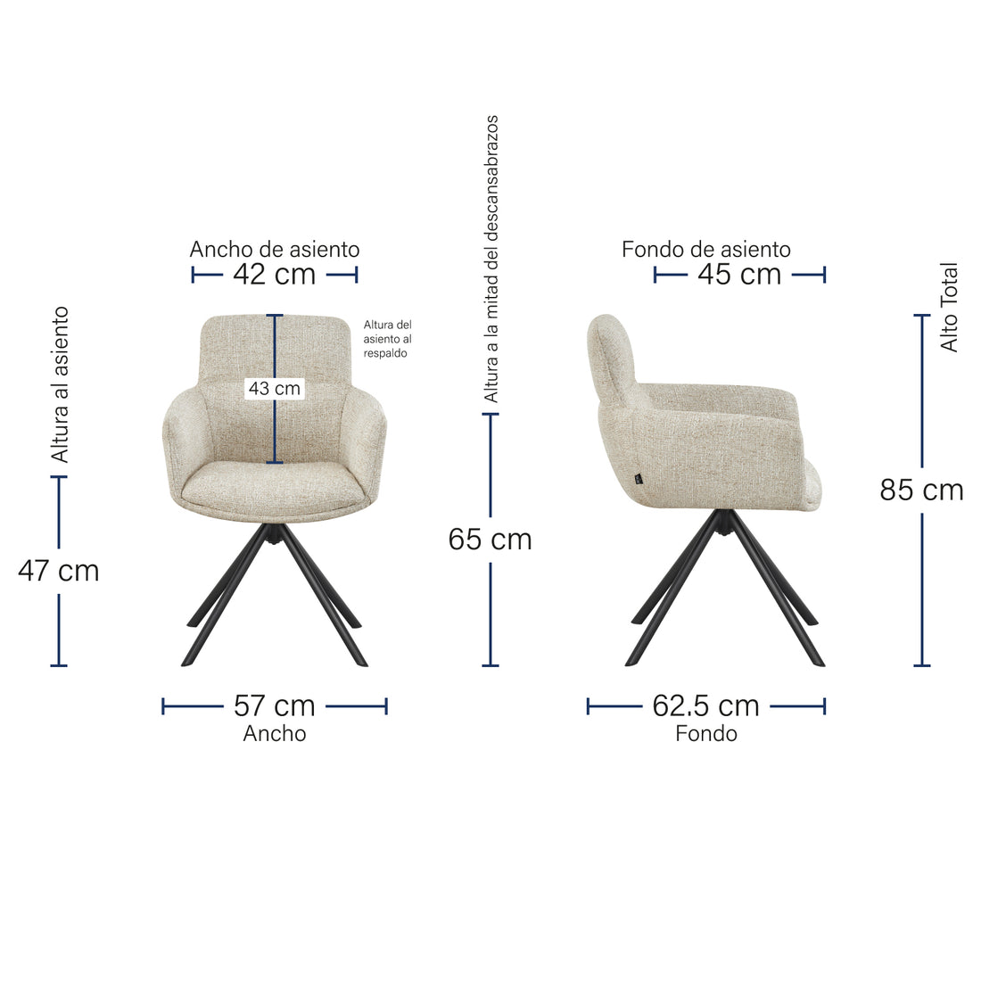 Silla Lugo Beige Fondo Blanco Medidas
