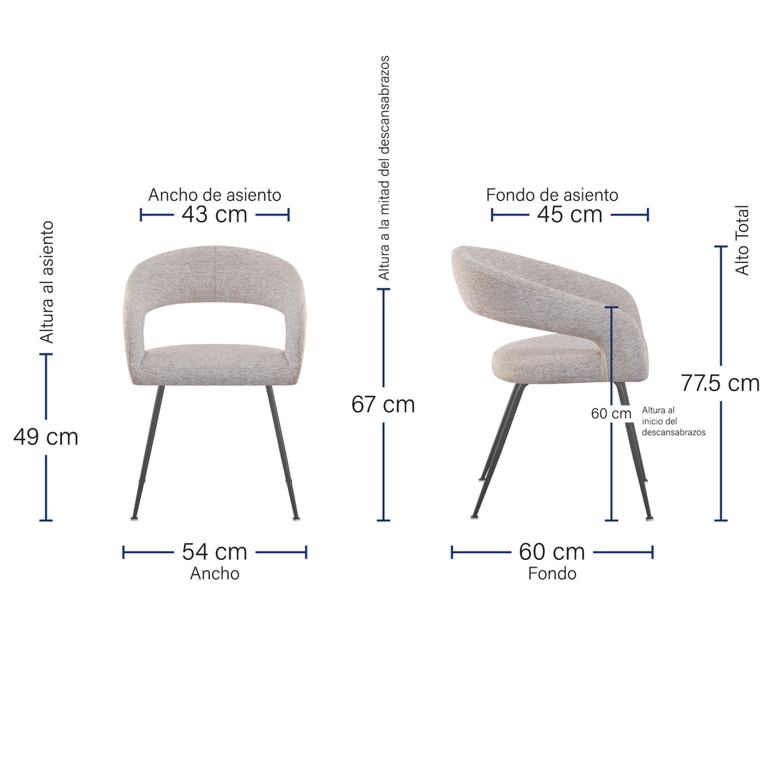 Silla Matera Pata Negra Beige Medidas