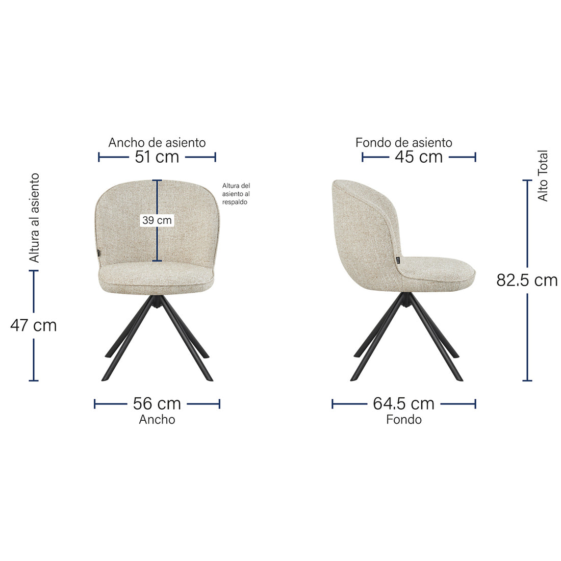 Silla Comedor Vigo Beige En Fondo Blanco Medidas