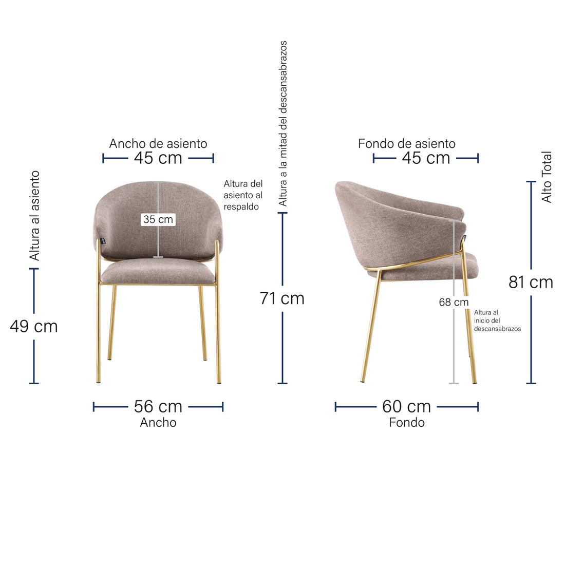 Silla Berlin Taupe Medidas