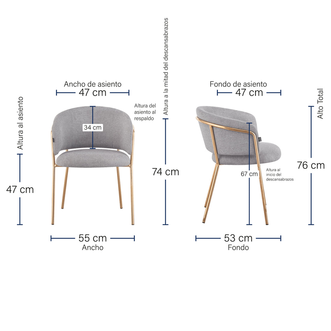 Silla Escocia Gris Medidas