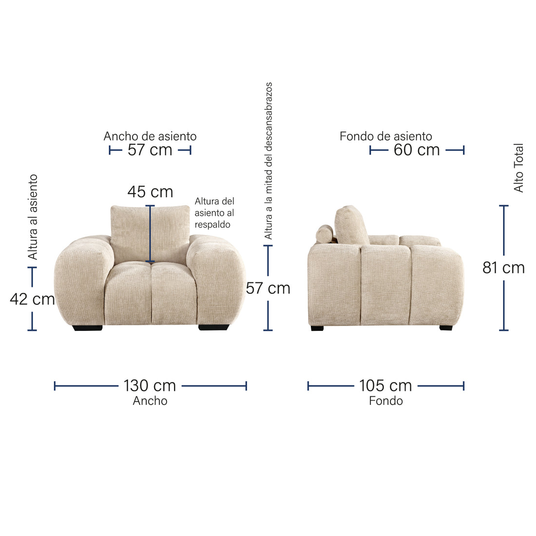 Sillón Ginebra Beige Medidas