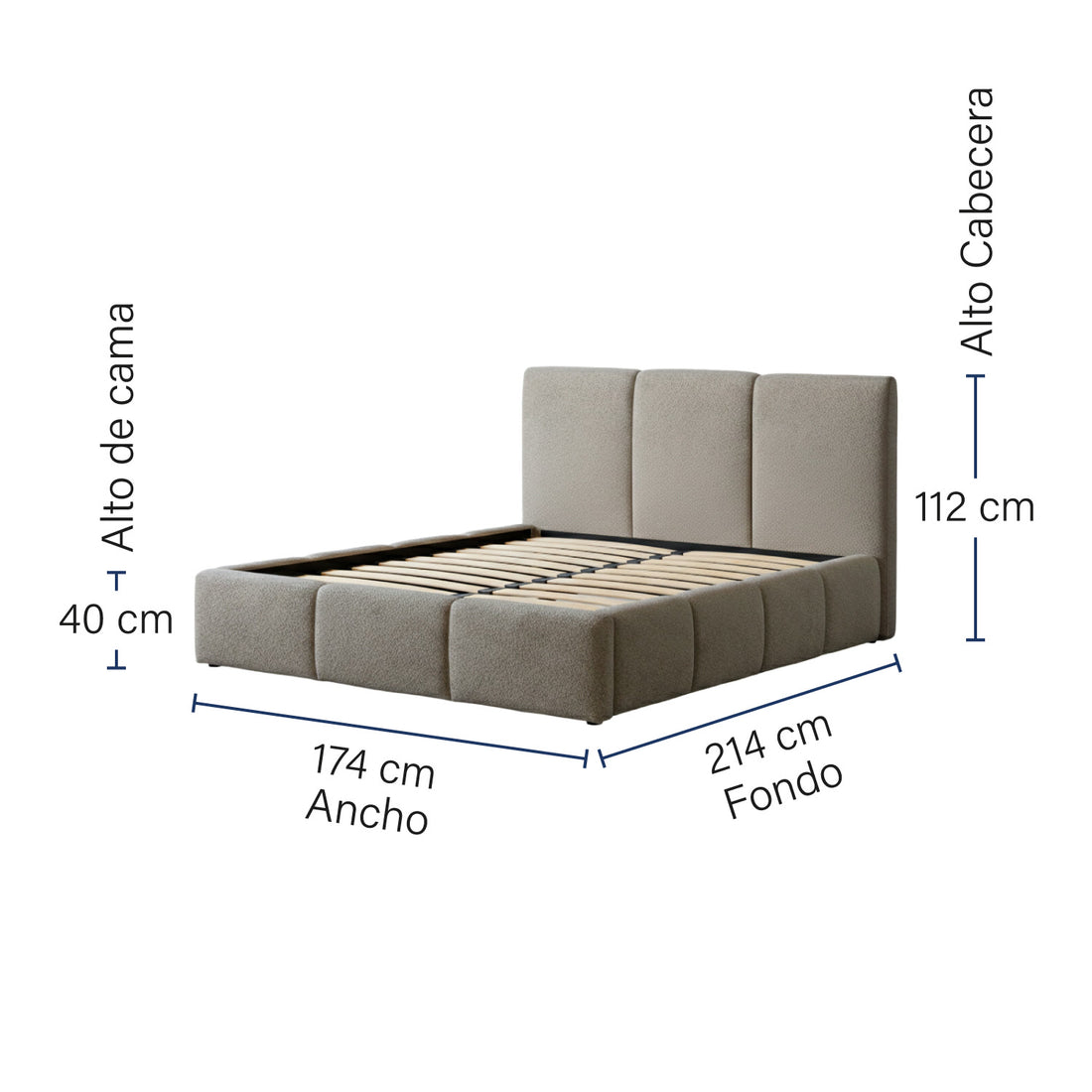 Cama Granada Queen Size, medidas