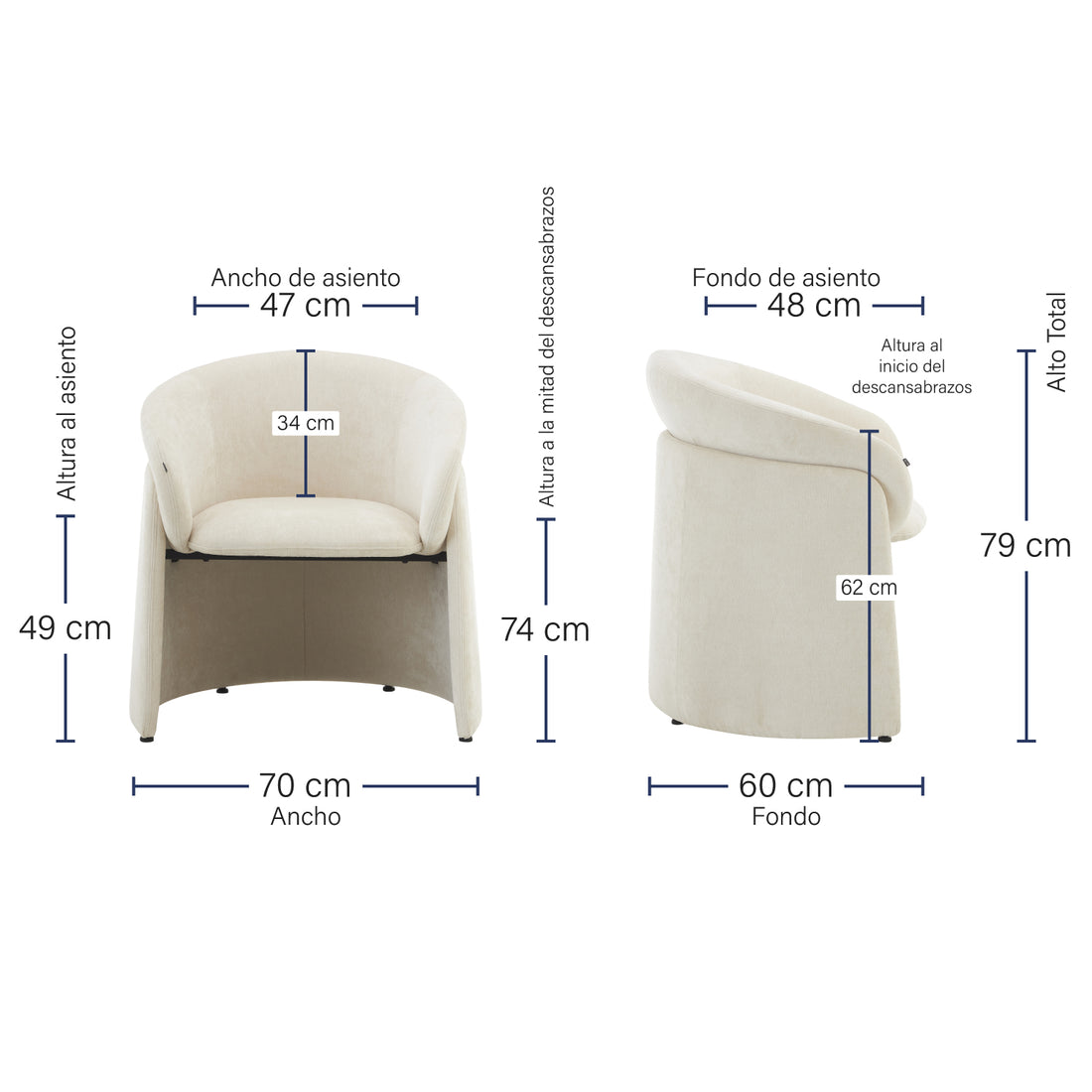 Sillón Ibri Beige Medidas