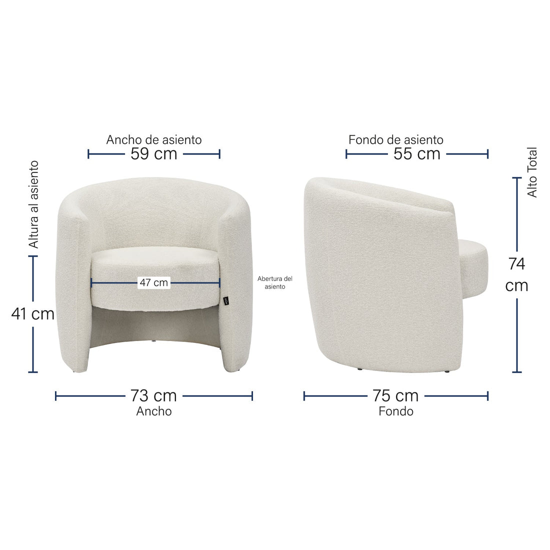 Medidas del Sillón Perth color beige