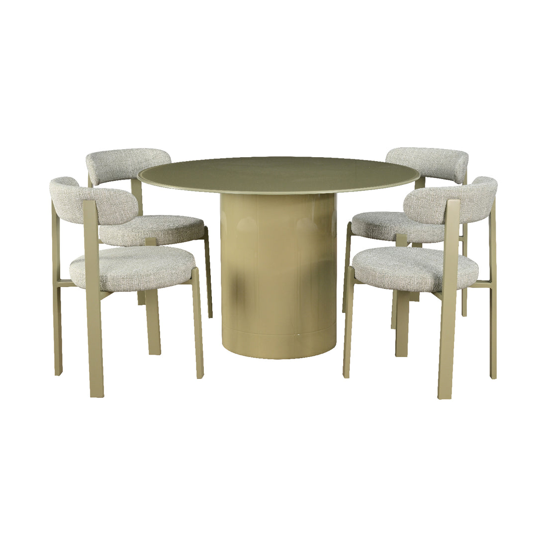 Mesa para comedor Cartagena acompañado de cuatro sillas florida todo color verde sobre fondo blanco