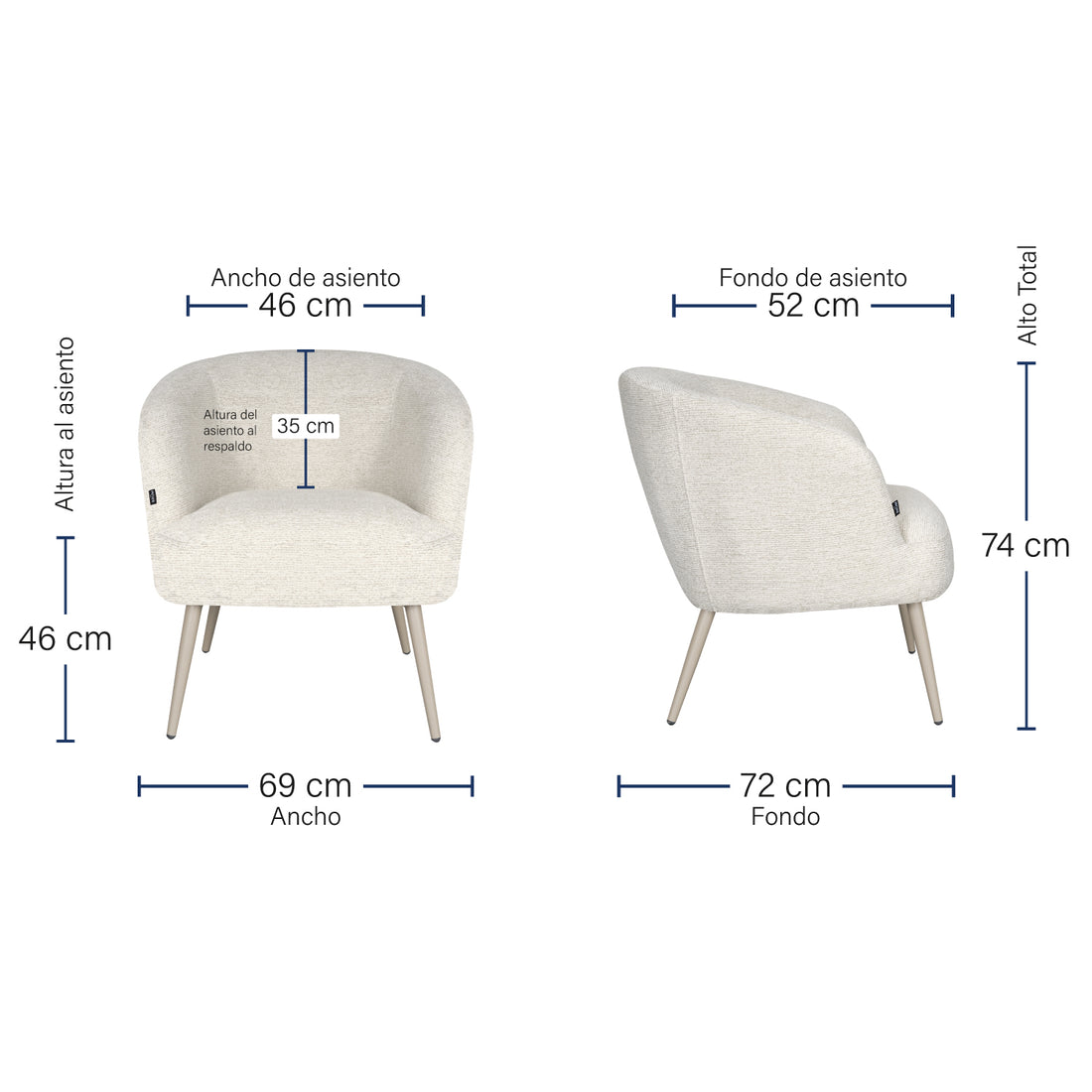 Sillón individual Perugia Beige Medidas