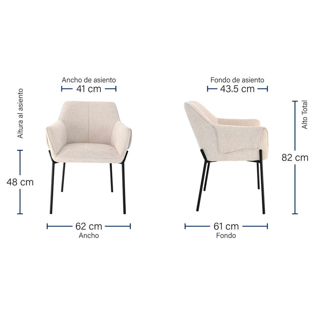 Silla Toronto pata negra color beige medidas