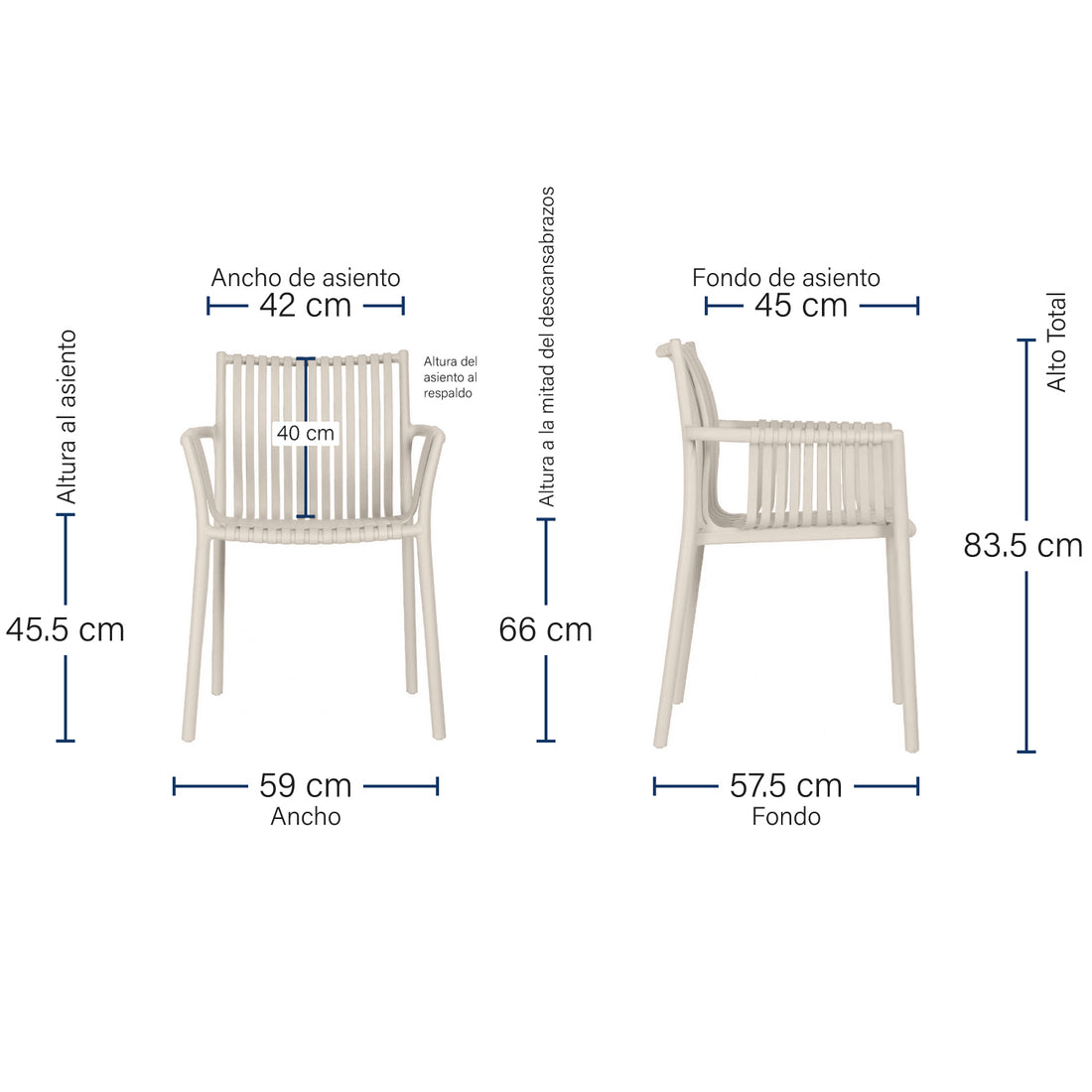 SILLA EXT PALMA BEIGE MEDIDAS