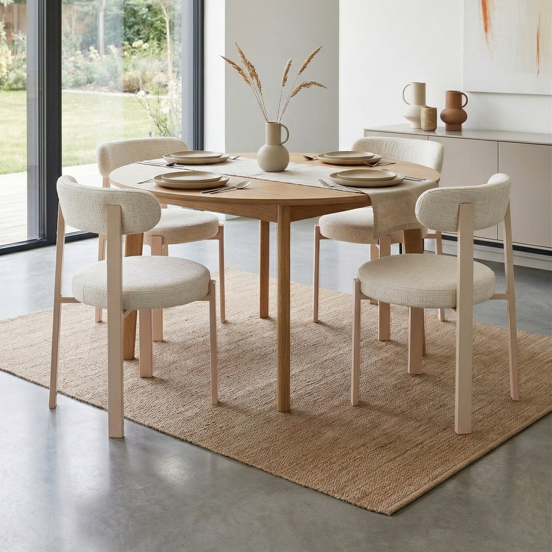 Silla Florida Blanca Vista en Comedor con Ventanal de Fondo con Iluminación Clara 