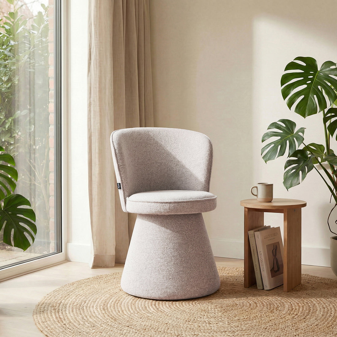Silla Modena gris en cuarto con pared blanca con mesa lateral