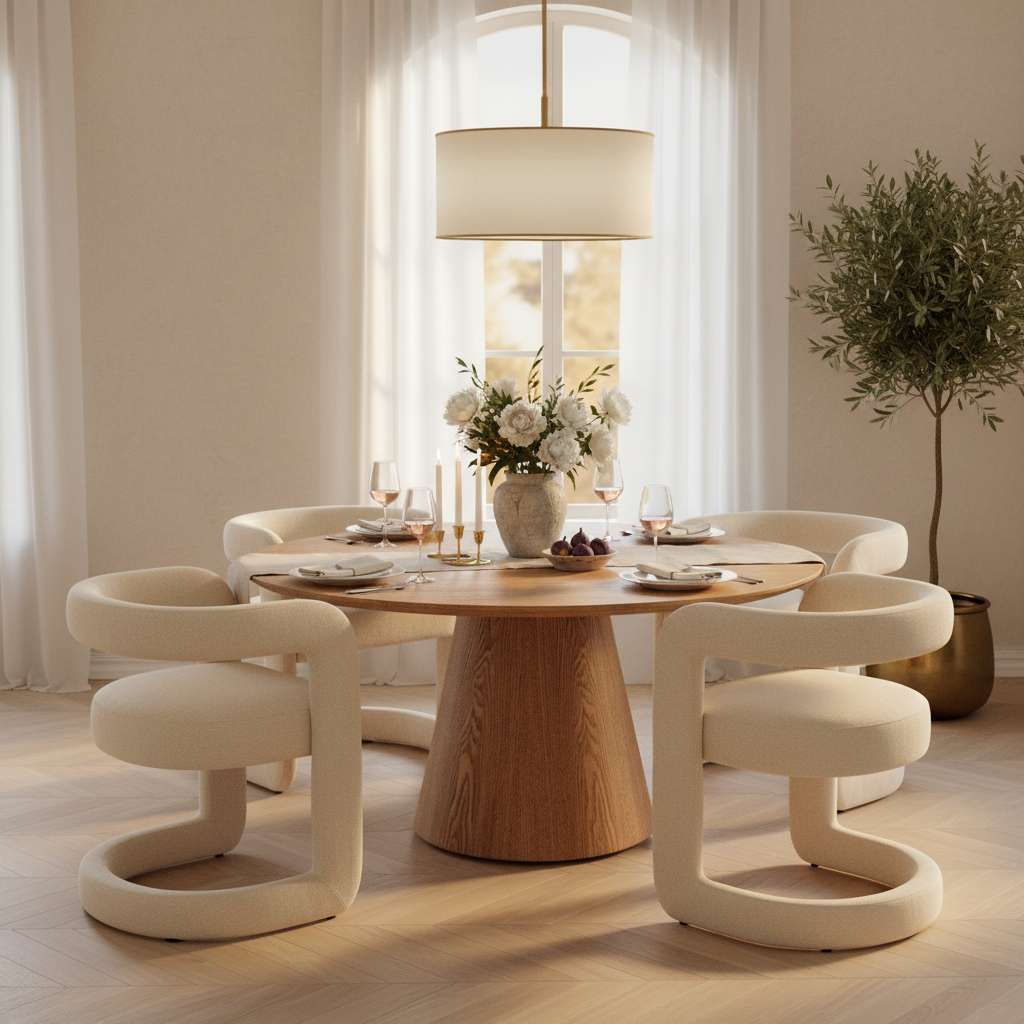 Silla Abu Dhabi en comedor con Mesa Cartagena, foto ambientada