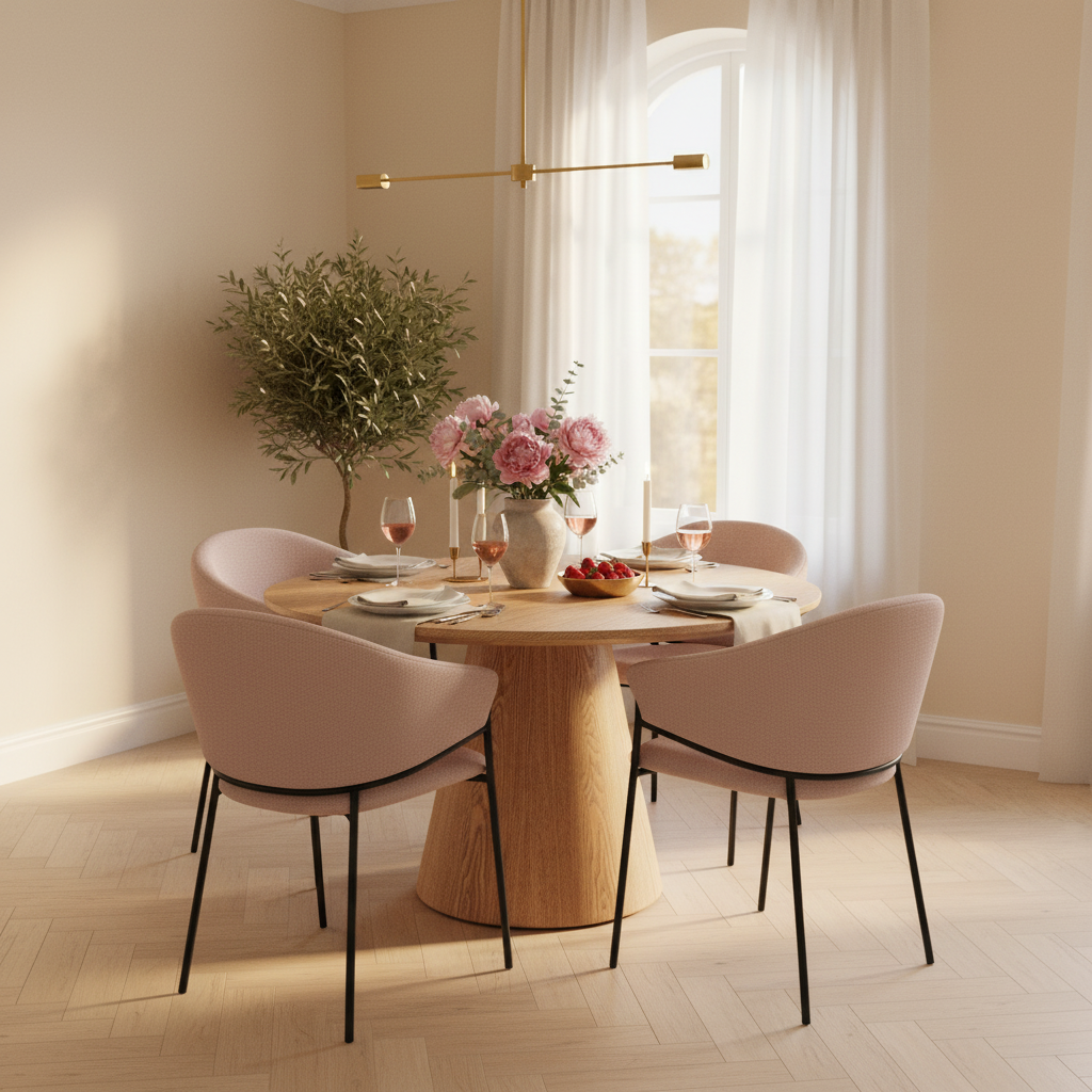 Silla Berlin pata negra en comedor cálido, foto ambientada