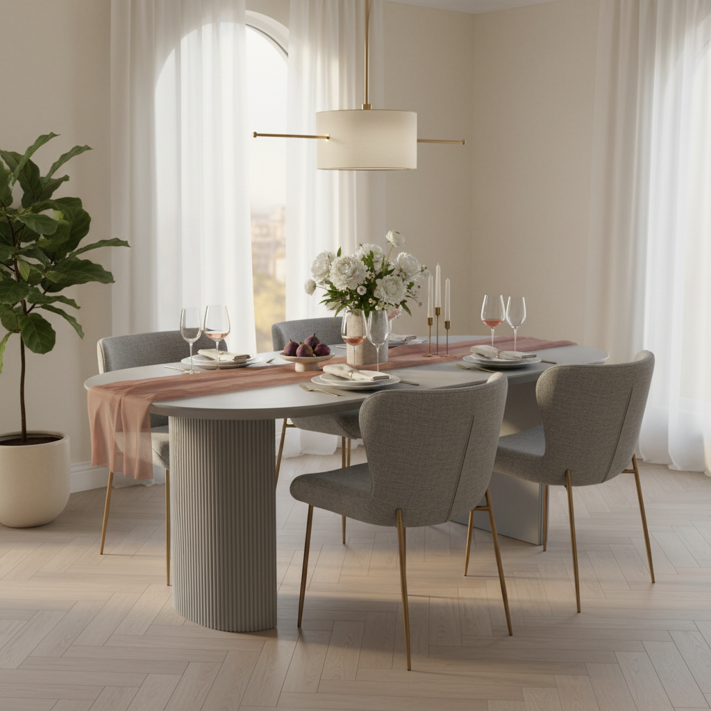 Mesa de Comedor Chipre Gris en cena con Silla Parana, foto ambientada