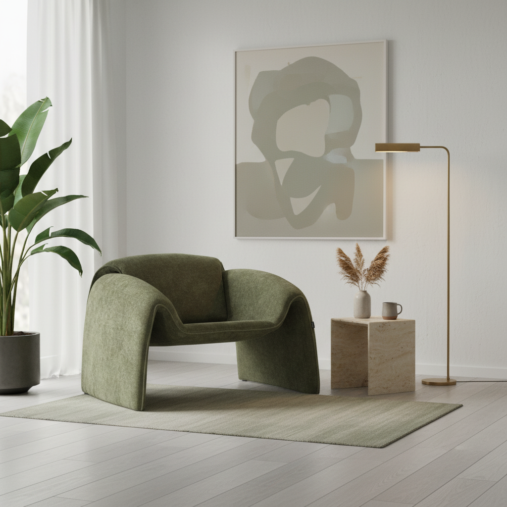 Sillón Melbournee en sala tipo galería, foto ambientada