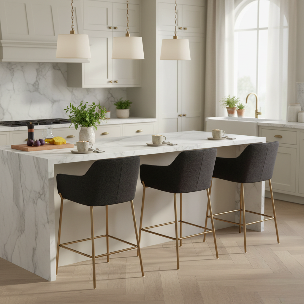 Banco Toronto en isla de cocina con 3 bancos, foto ambientada
