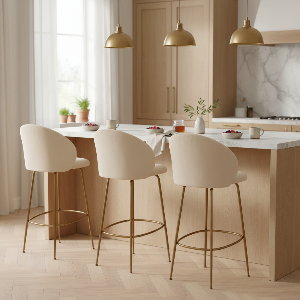 Banco Alto Capri en isla de cocina luminosa, foto ambientada