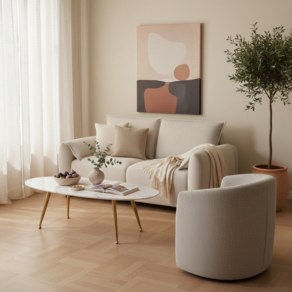 Sofá Malmo 2 Plazas en sala junto a Sillón Perth, foto ambientada