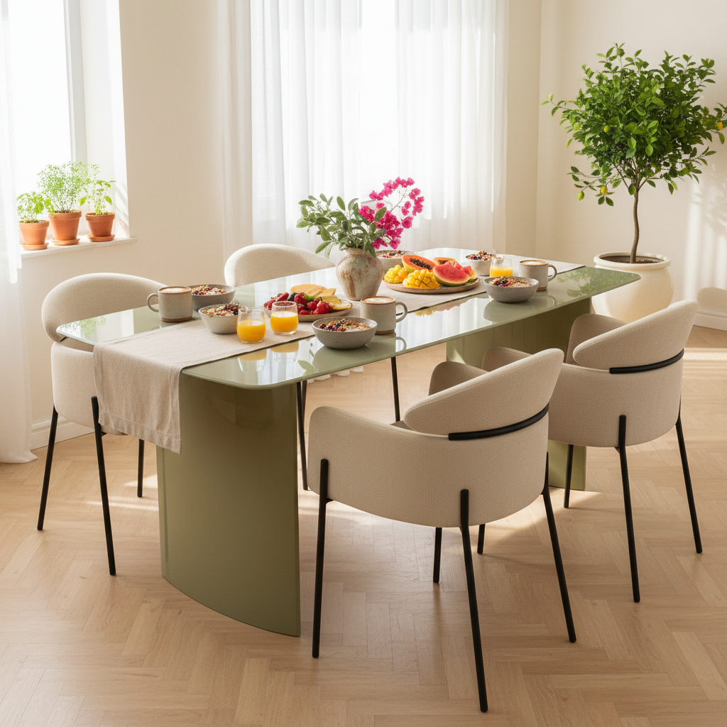 Mesa de Comedor Cali Verde en brunch, foto ambientada