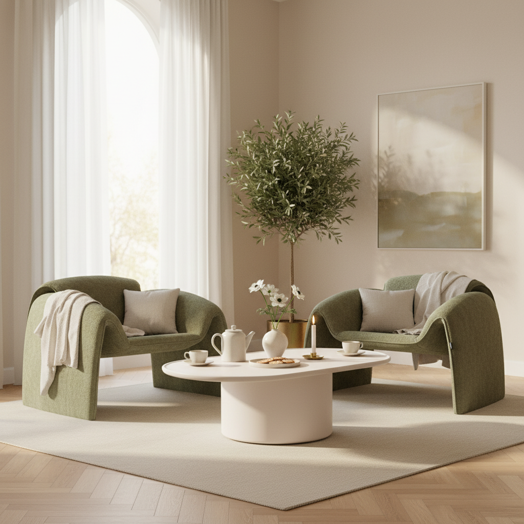 Sillón Melbournee en pareja para conversar, foto ambientada