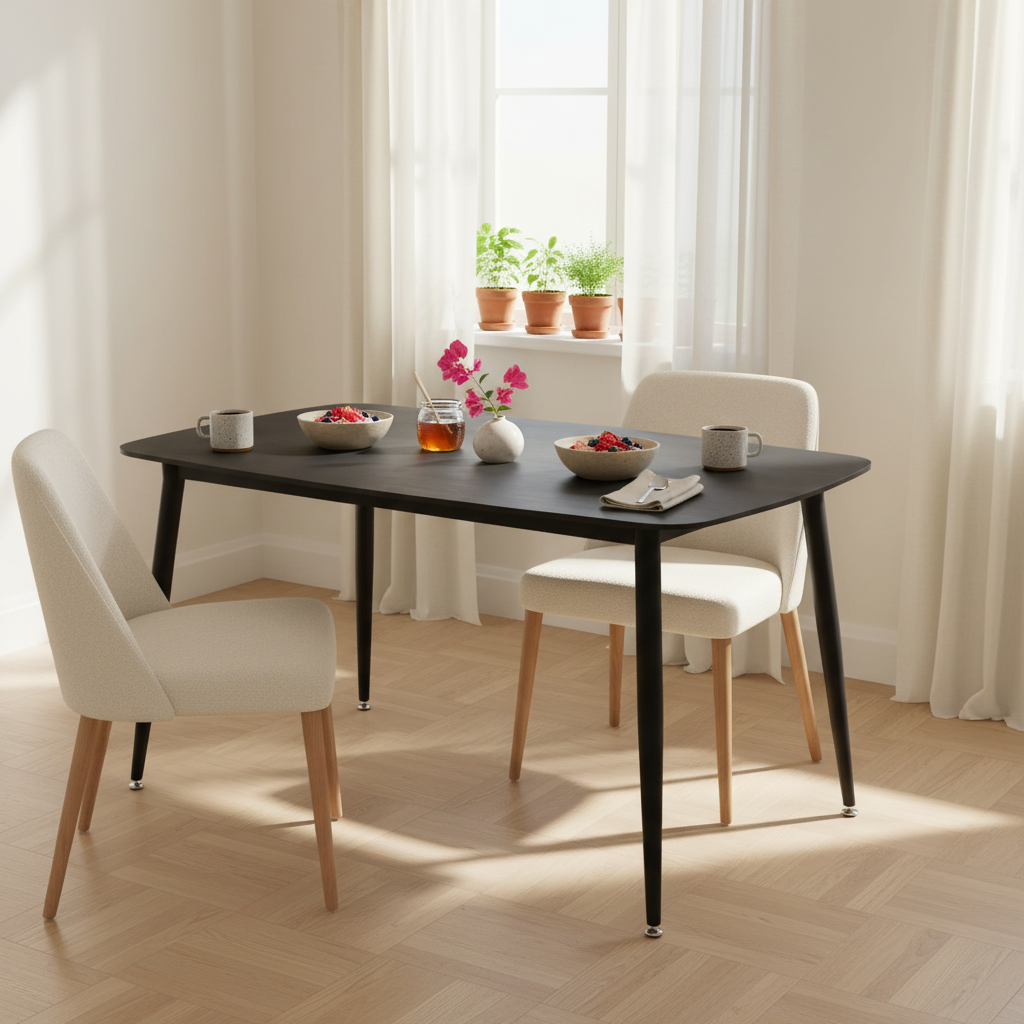 Mesa de Comedor Bangkok Noir en desayuno con luz natural, foto ambientada