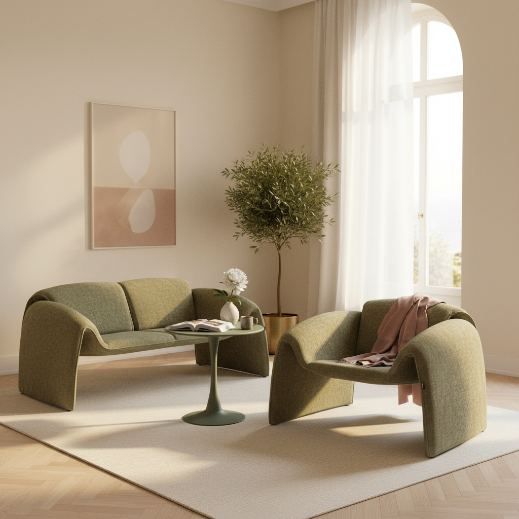 Sillón Melbournee en sala familiar, foto ambientada