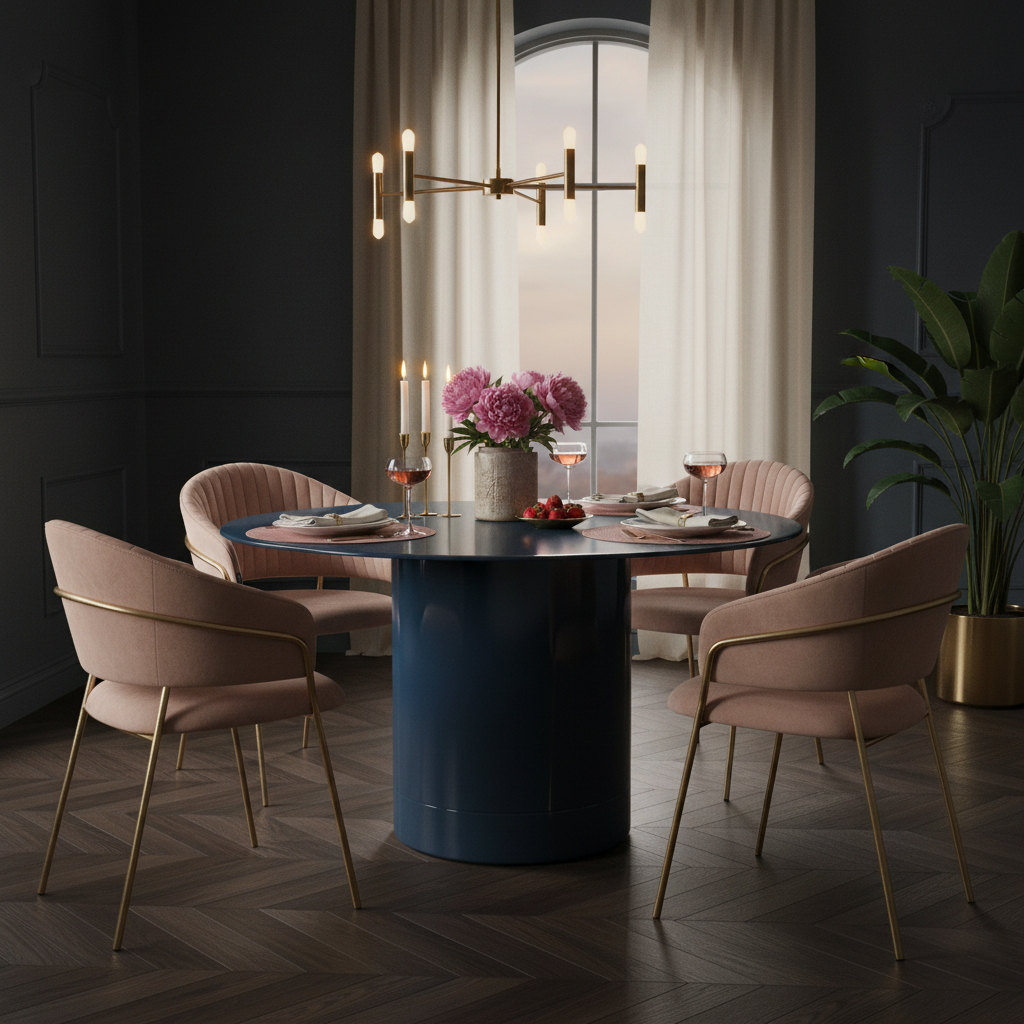 Mesa de Comedor Cartagena en escena íntima con Silla Bilbao, foto ambientada