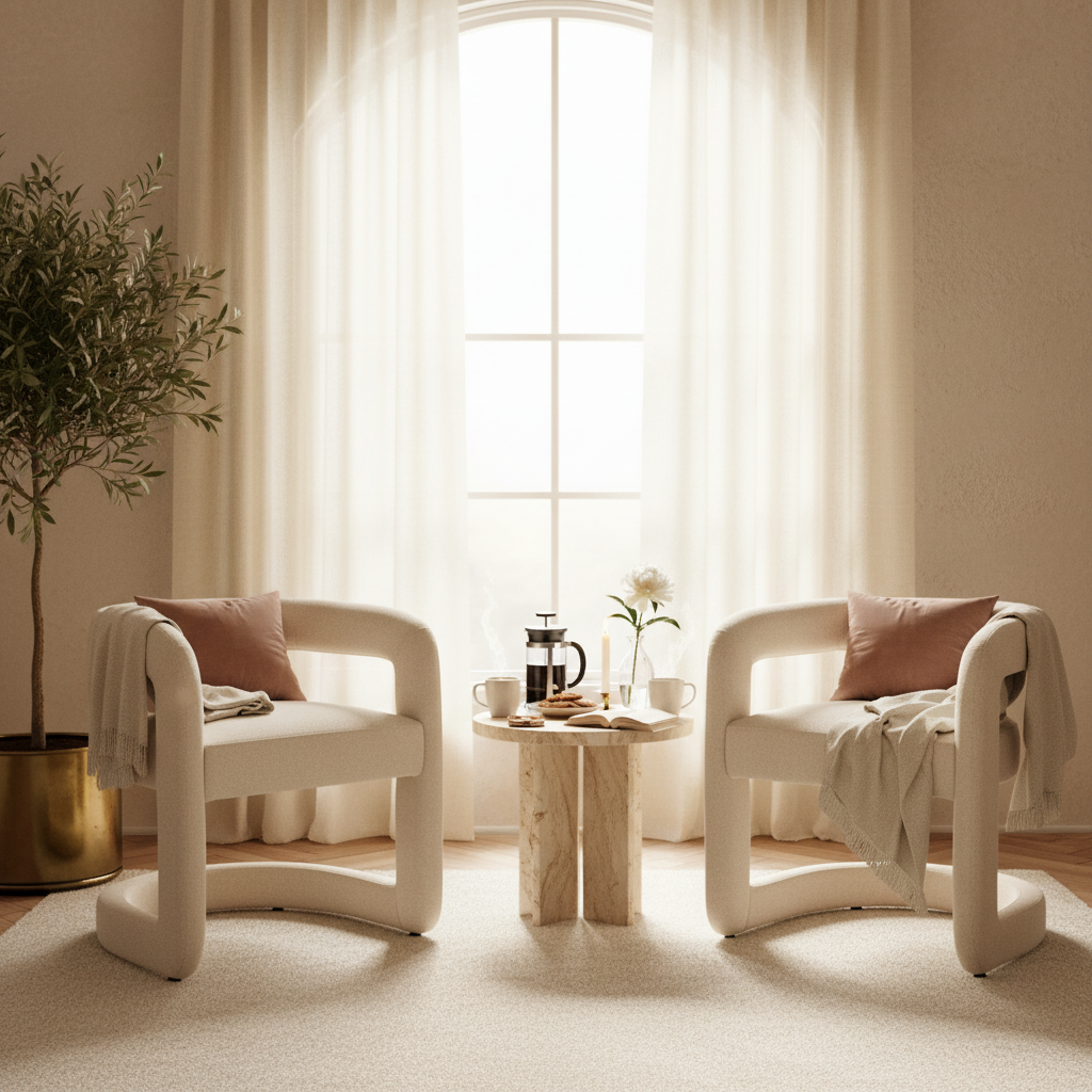 Silla Abu Dhabi en pareja junto a ventana para lectura, foto ambientada